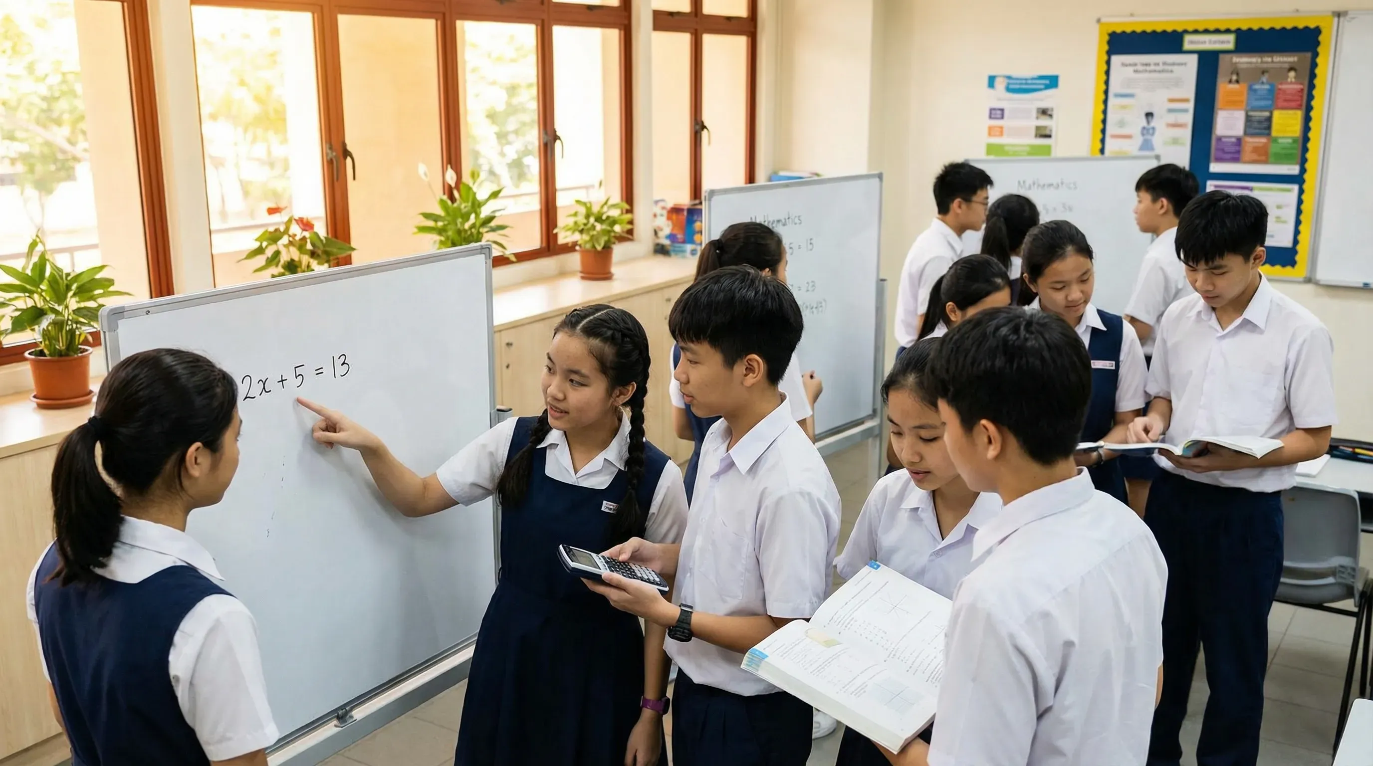 A secondary student working through an algebra problem